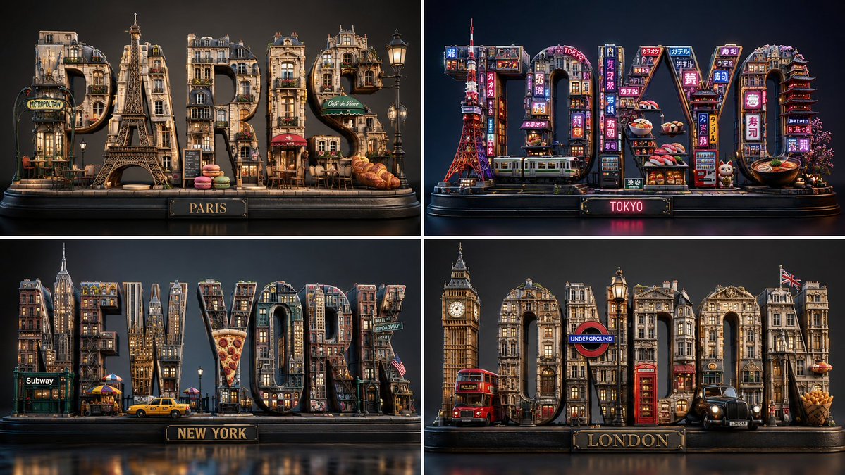 Four iconic cities form miniature worlds from food and architecture