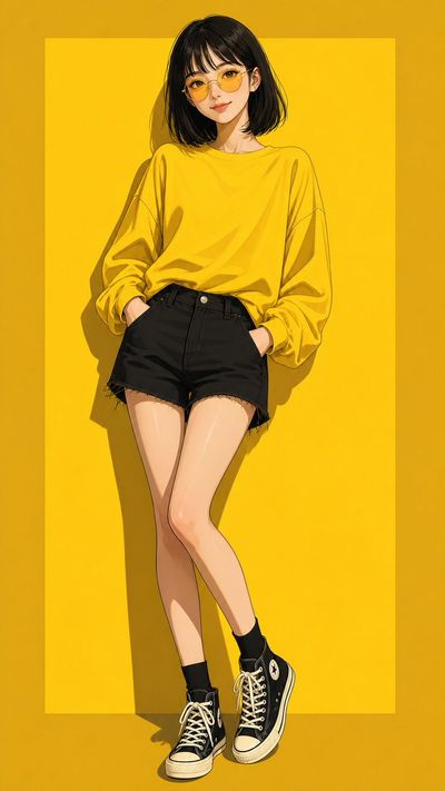 Vibrant Anime Illustration Featuring a Stylish Character in Yellow