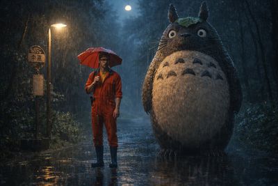Rainy Night Vigil at a Rural Japanese Bus Stop
