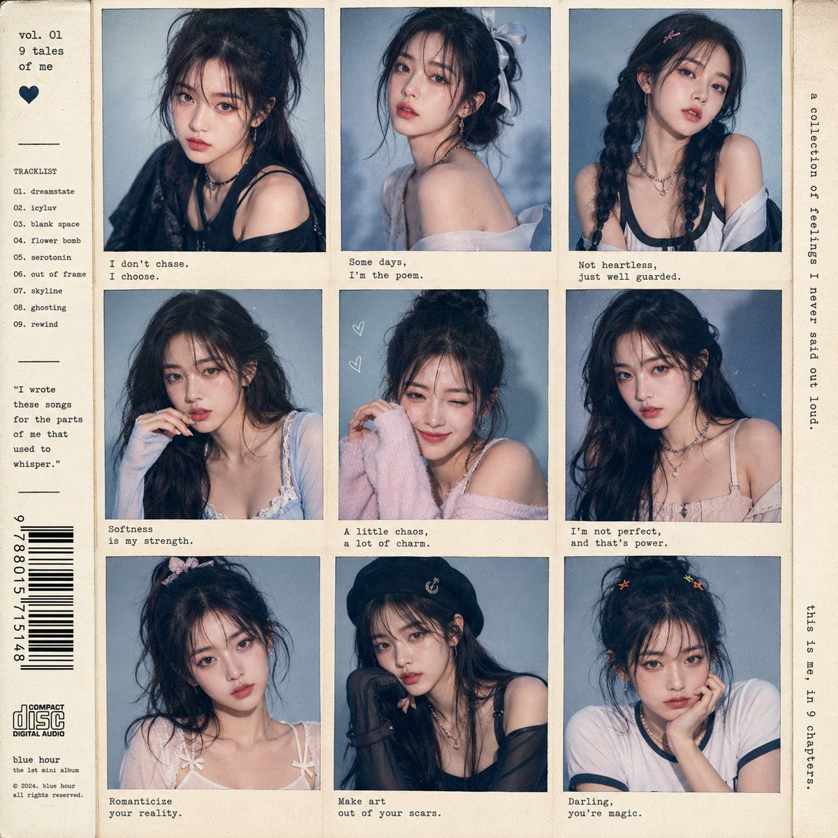 K-pop idol showcases nine unique looks in polaroid grid collage