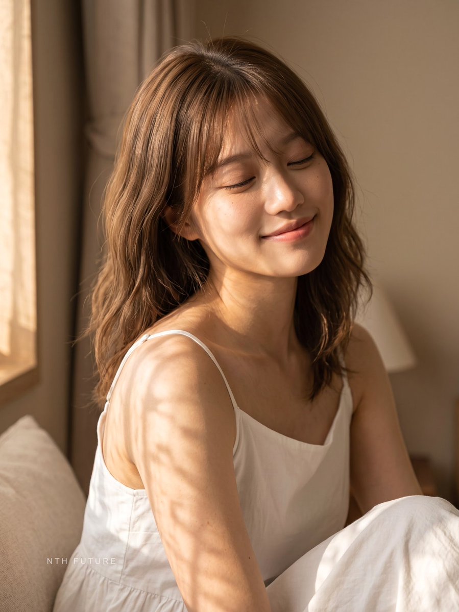 Sunlit Serenity: Young Woman With Gentle Smile In Golden Light