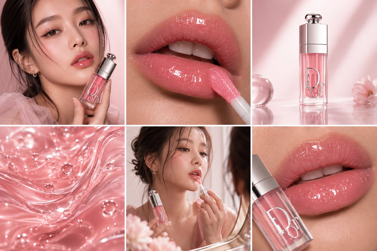 Glazed Desire: Dior Addict Lip Glow Editorial Grid