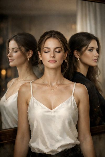 Triple Reflection: A Serene Portrait of Elegance