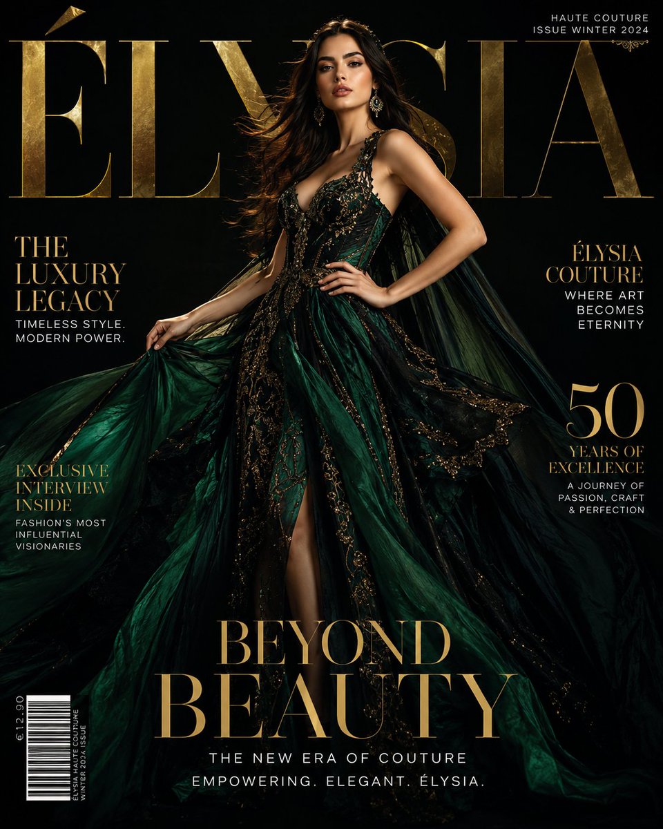 Élysia supermodel poses in emerald-black couture for luxury cover