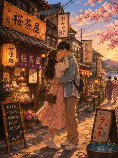 Romantic Kyoto: A Kiss Beneath the Blossoms