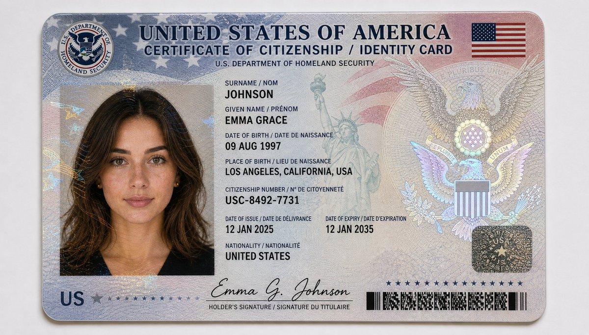 Detailed United States Citizenship Card Close-Up