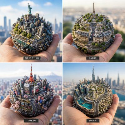 Palm-Sized City Sphere with Miniature Monument