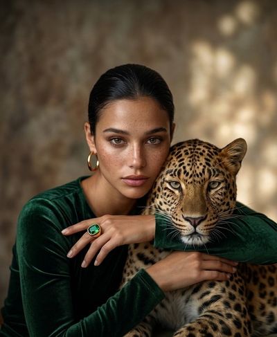 Serene Elegance with a Leopard Companion