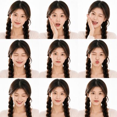 A realistic Korean photo booth shows nine cute expressions