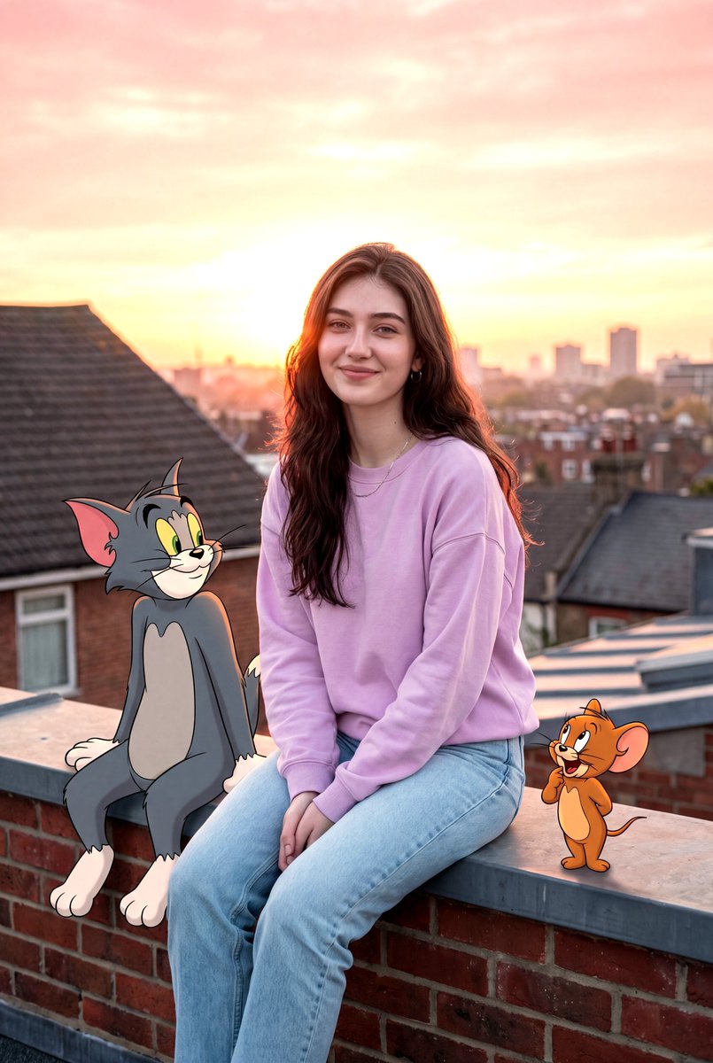 I share a peaceful sunset with Tom and Jerry on a rooftop