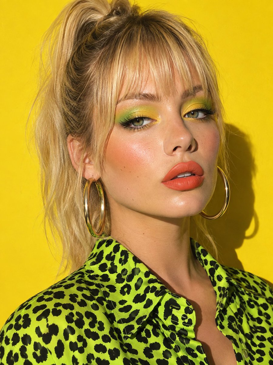 Bold Beauty Portrait in Citrus Pop Colors on Yellow Backdrop