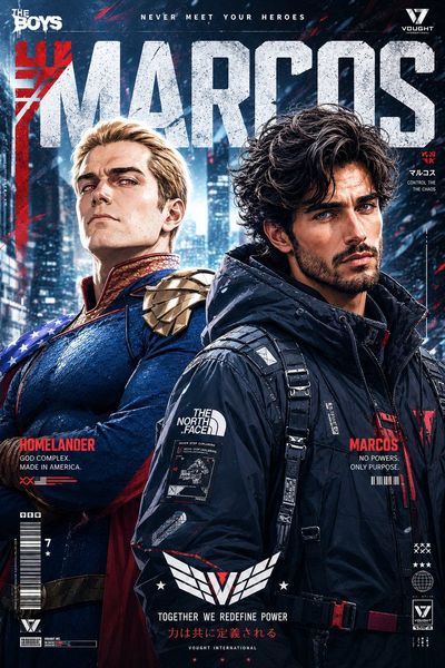 Homelander and Marcos strike a dynamic techwear duo pose