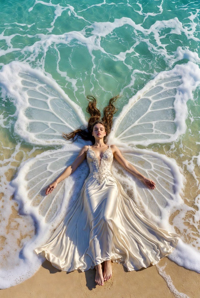Ethereal Butterfly Form on Turquoise Shore