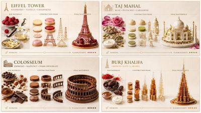 Edible Eiffel Tower rises from cocoa pods and lychee cream