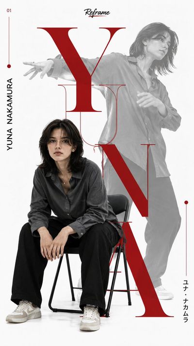 Layered red serif typography dominates a minimalist fashion poster