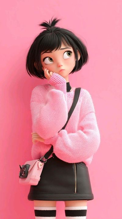 Stylized 3D Cartoon Girl with Cozy Winter Vibes