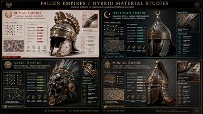 Four fallen empires rendered in hybrid materials for comparison grid