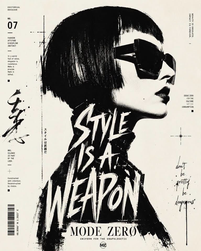 Side profile portrait with bold black ink and typography
