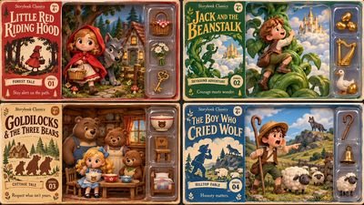 Vintage toy packaging dioramas bring four legendary bedtime stories to life