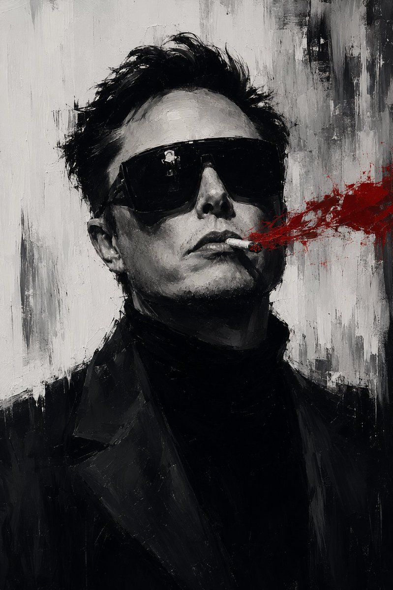 Elon Musk as a cyberpunk mafia boss in a noir oil painting