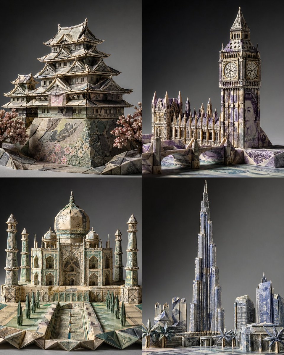 Currency-Built Landmarks: Masterful Origami Architecture