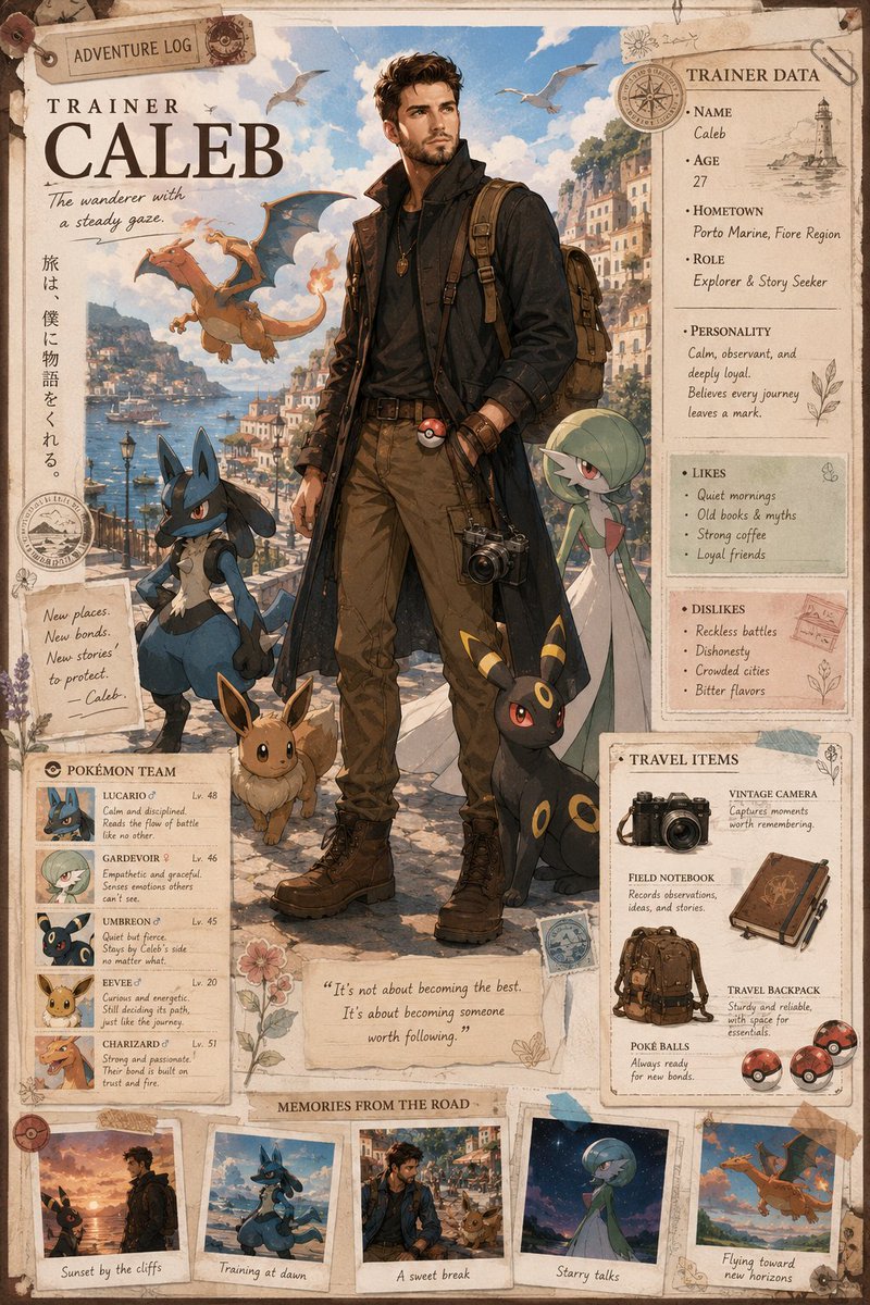 Dreamy Adventure: Pokémon Trainer Character Design Poster