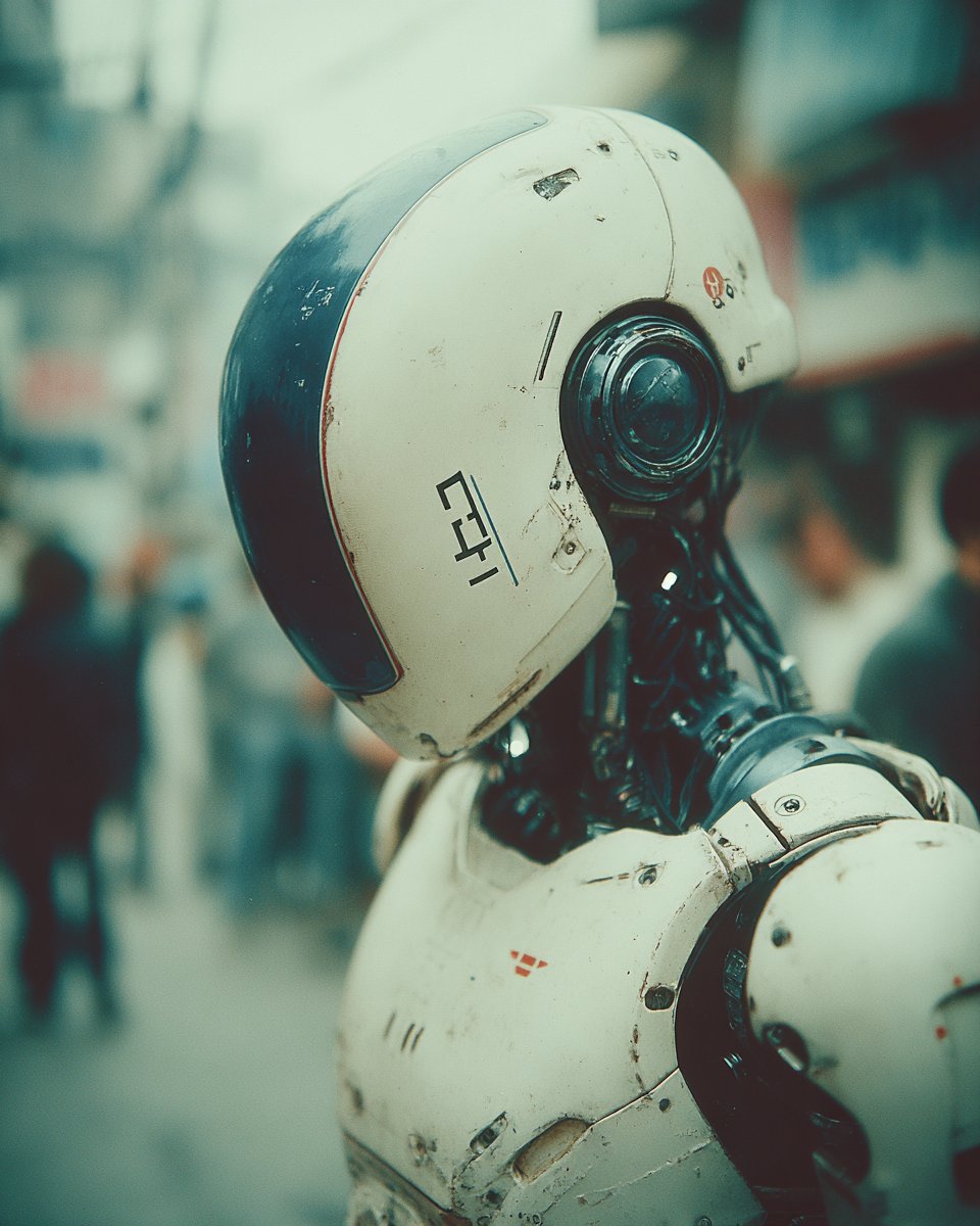 Dystopian Robot in Cyberpunk Alley