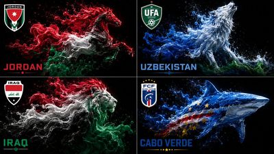Four underdog World Cup teams form fluid ink mascots on grid