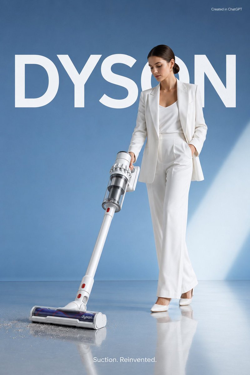 Elegant woman in white vacuums with Dyson V15 on glossy floor