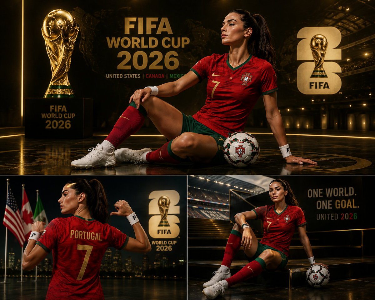 Portugal female fan poses confidently in futuristic World Cup stadium