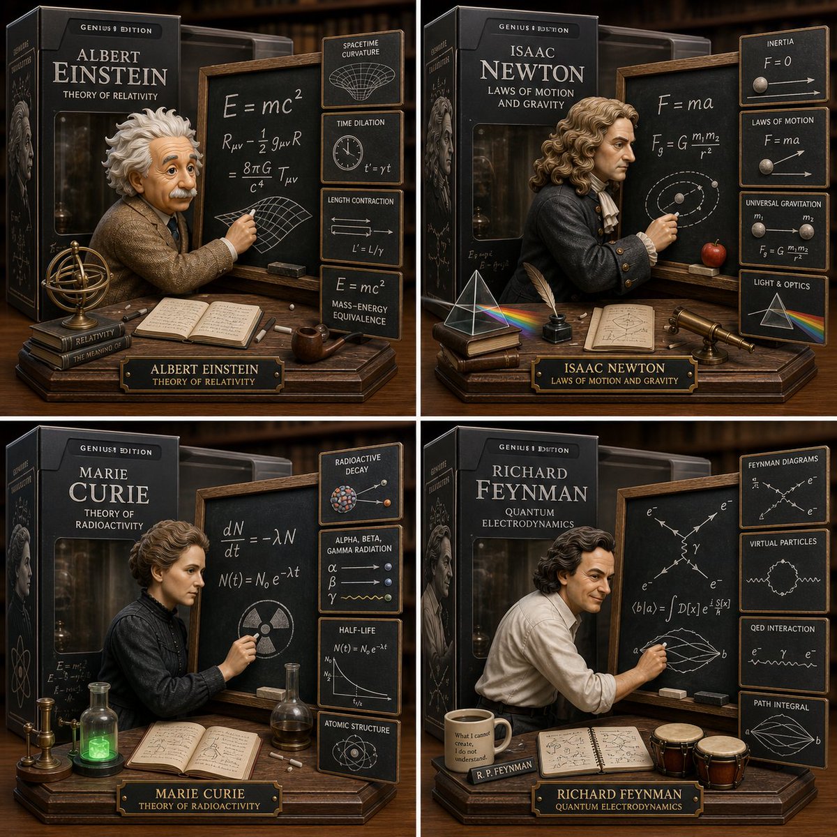 Genius Grid: Four Physicists in Premium Diorama