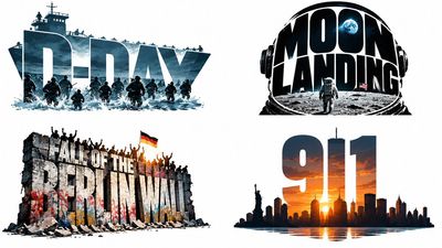 Four historic days rendered as envelope-distorted typographic art pieces