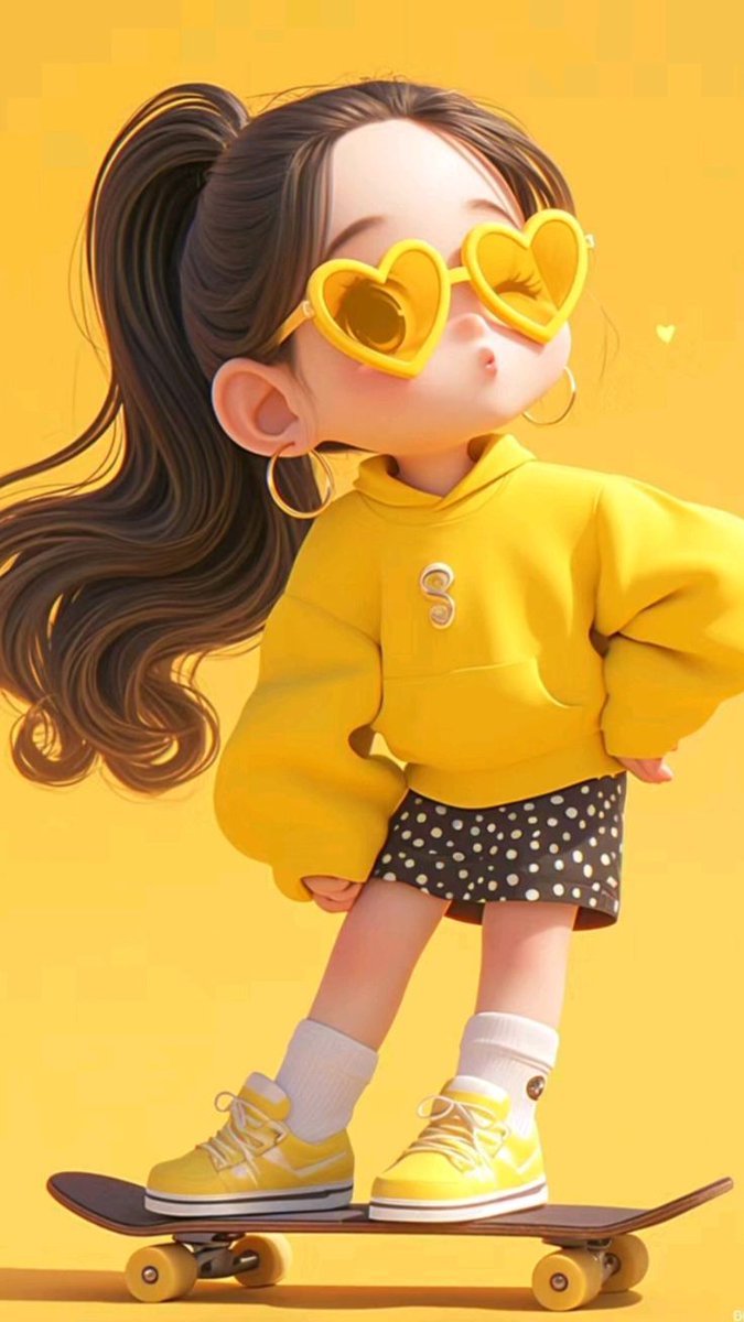 Trendy Street Café Vibes: 3D Animated Girl on a Skateboard