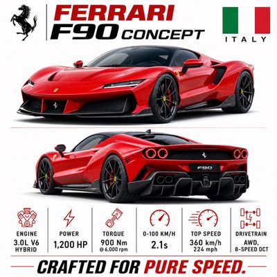 Ferrari F90 Concept: A 1,200 HP Hybrid Hypercar Redefining Italian Speed