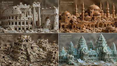 Cracked white chicken shells form a crumbling ancient Roman amphitheater