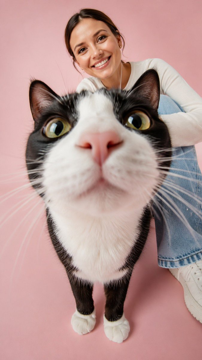 A curious cat's nose fills the foreground as I watch