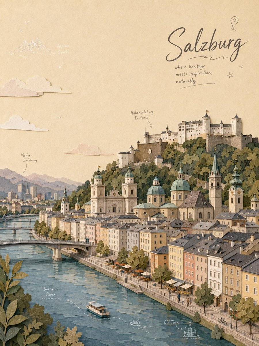 Charming alpine town basks in golden hour under snow-capped peaks