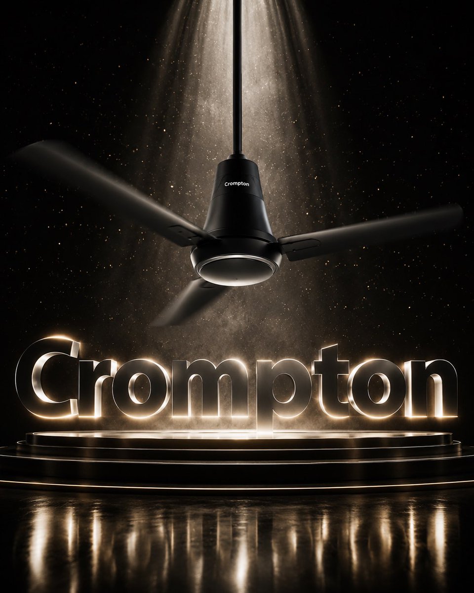 Luxury ceiling fan descends from darkness into cinematic spotlight