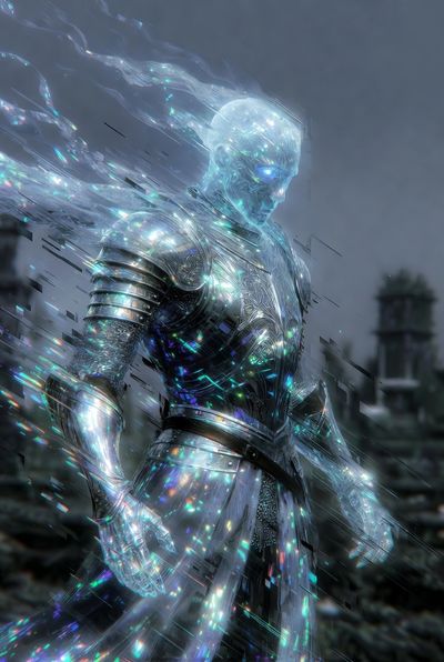 Ethereal Knight: A Haunting Holographic Vision