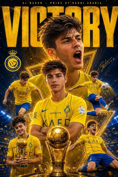 Al Nassr star celebrates victory in a dramatic golden stadium