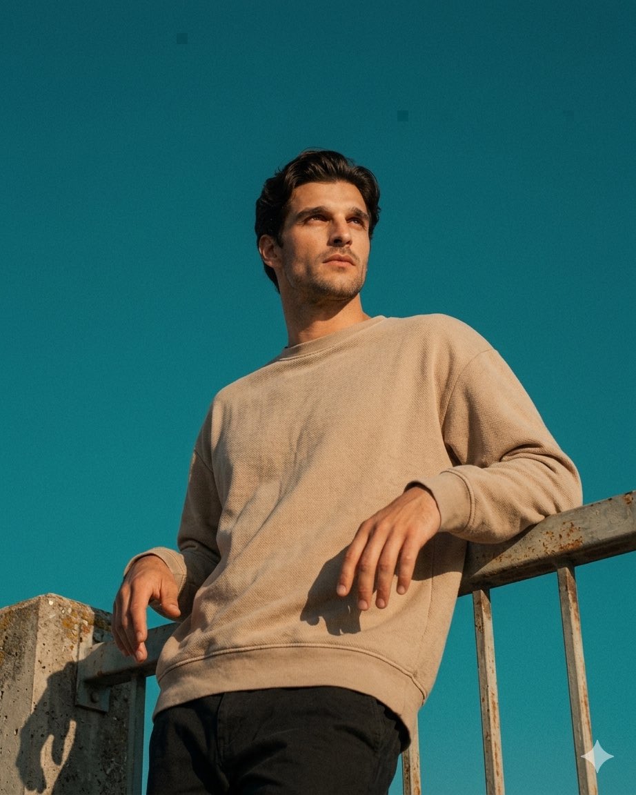 Cinematic Low-Angle Portrait in Warm Sunlight
