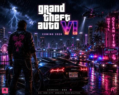A lone figure stands beside a sleek black supercar in neon rain