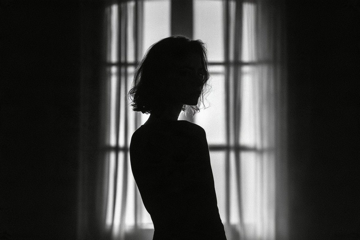 Ethereal Silhouette Emerges from Deep Shadows in Monochrome Reverie