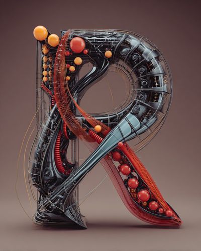 Biomechanical 'R': Futuristic 3D Marvel