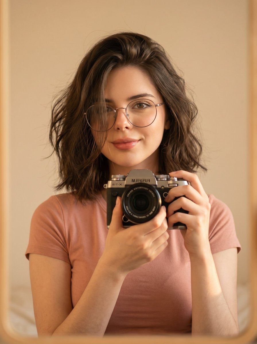 Candid Mirror Moment in Soft Light