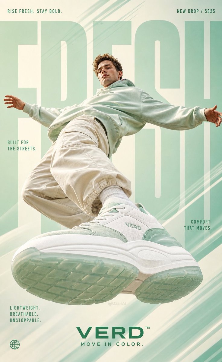 Mint-Powered Motion: Hyper-Real Sneaker Poster