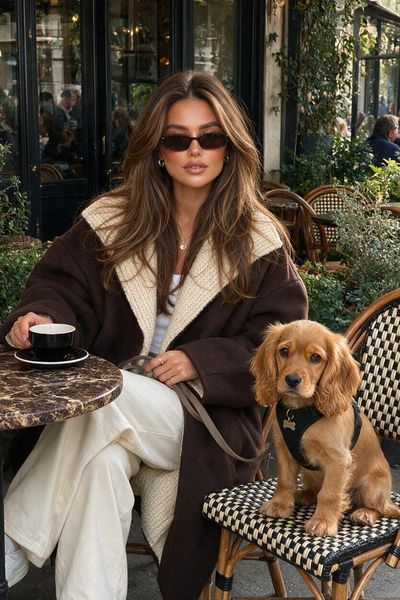 Candid Parisian Cafe Portrait of Woman with Cocker Spaniel