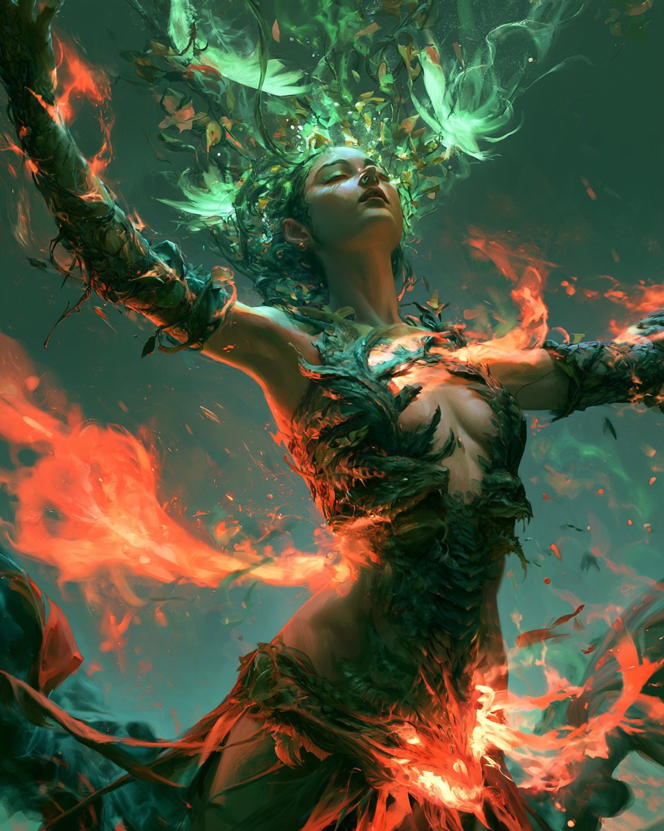 Sorceress Undergoes Wild Magic Transformation With Vines and Flames