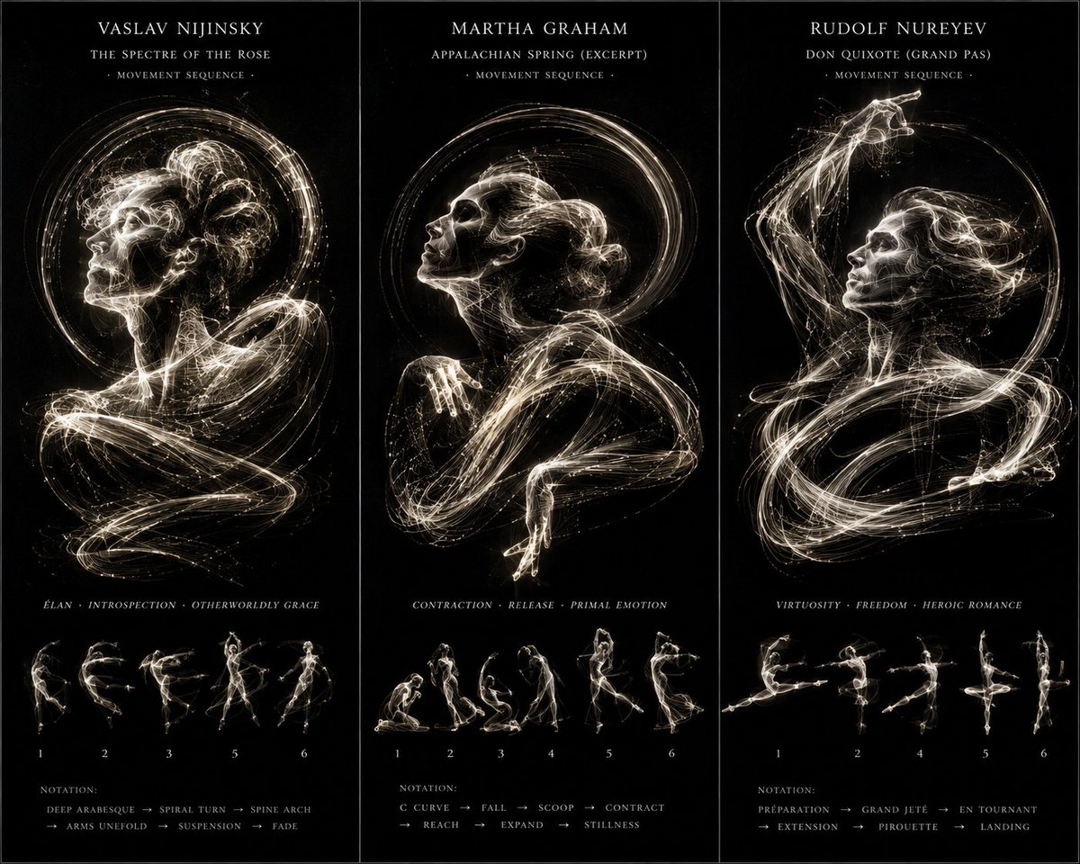 Three legendary dancers become luminous motion trails in darkness