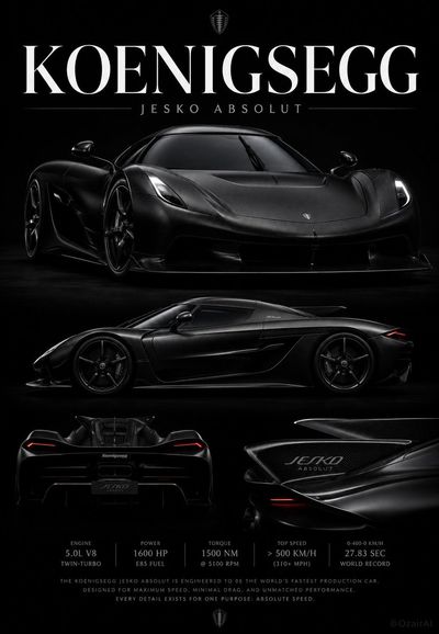 Matte black Koenigsegg Jesko Absolut gleams under dramatic studio spotlight
